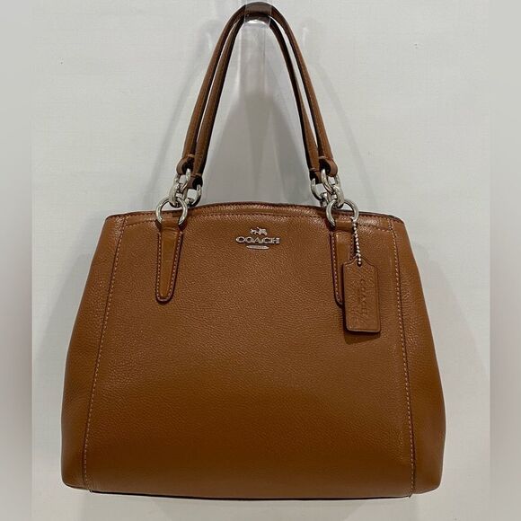 Coach Logo 2Way Carmel Leather Handbag Dual Handle Magnetic Closure - Picture 8 of 17